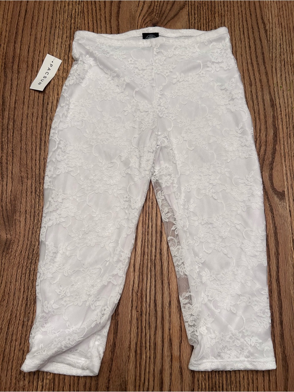 Women’s White Lace Overlay Capri Leggings XS